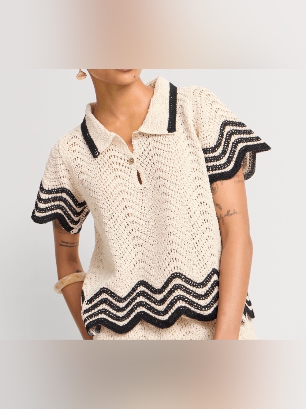 Solitaire Crochet Collar Scalloped Hem Shell Top Sz M